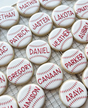 Load image into Gallery viewer, Personalized baseball cookies with team player names
